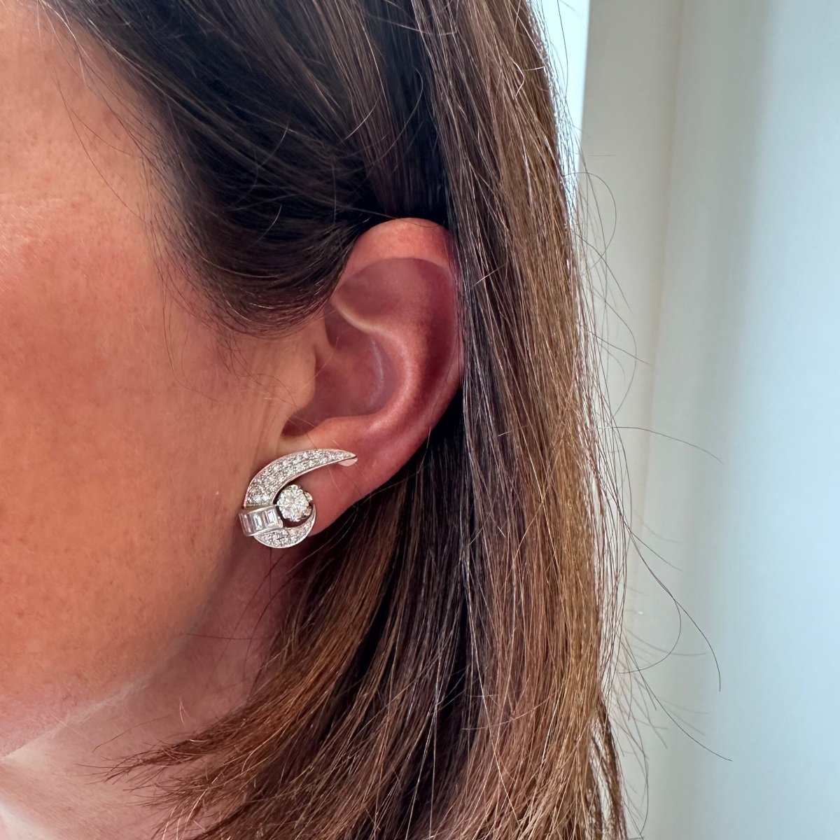 Earrings Clips in white gold, paltinium and diamonds - Castafiore