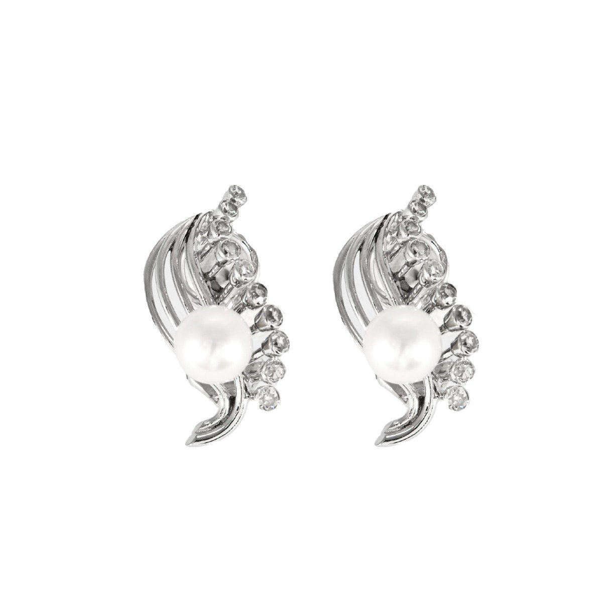 Boucles d'oreilles Clips en or blanc, platine, perles et diamants - Castafiore