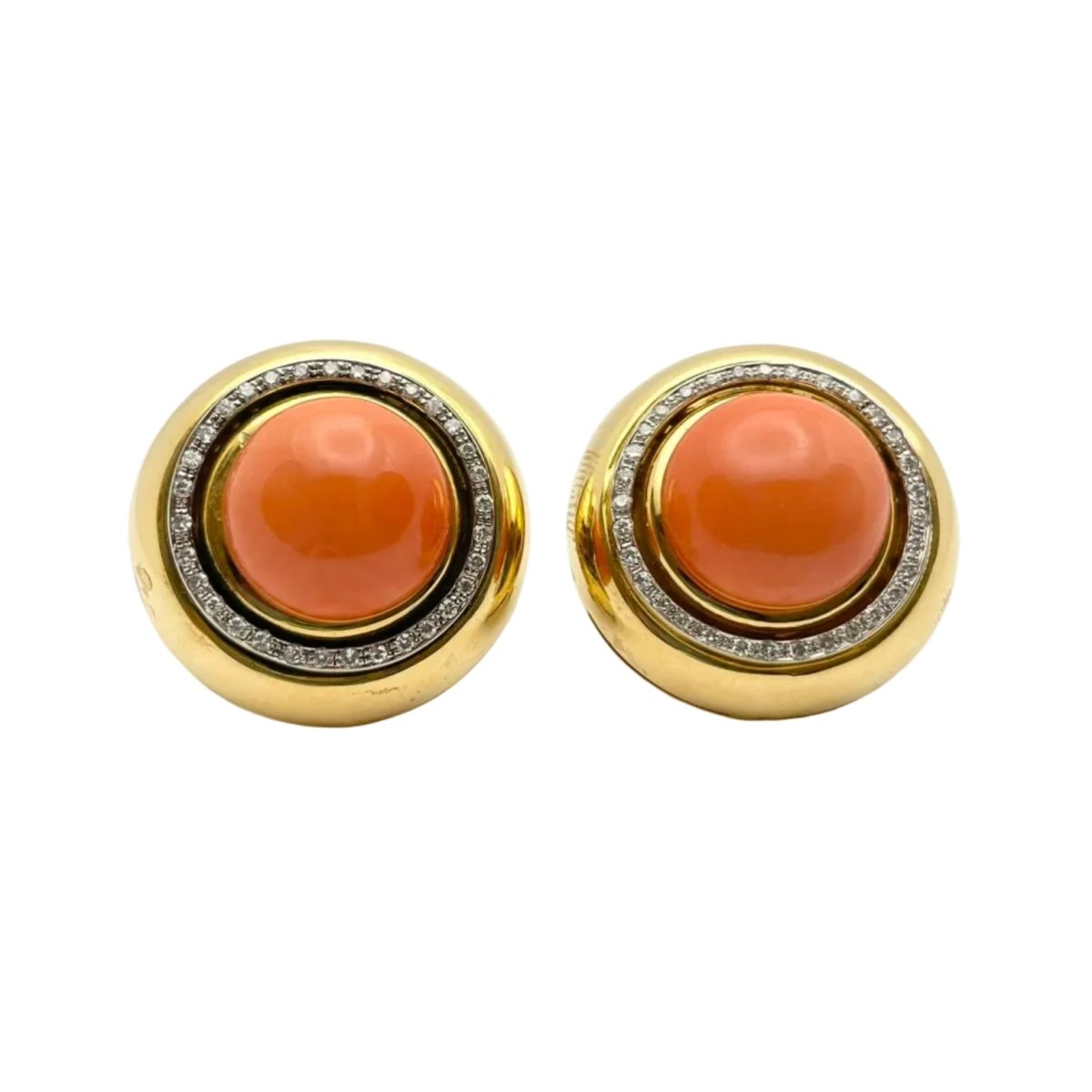 Boucles d'oreilles Clips en or jaune, corail et diamants - Castafiore