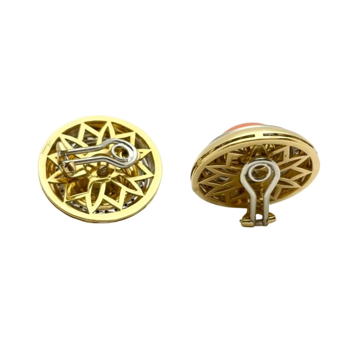 Boucles d'oreilles Clips en or jaune, corail et diamants - Castafiore