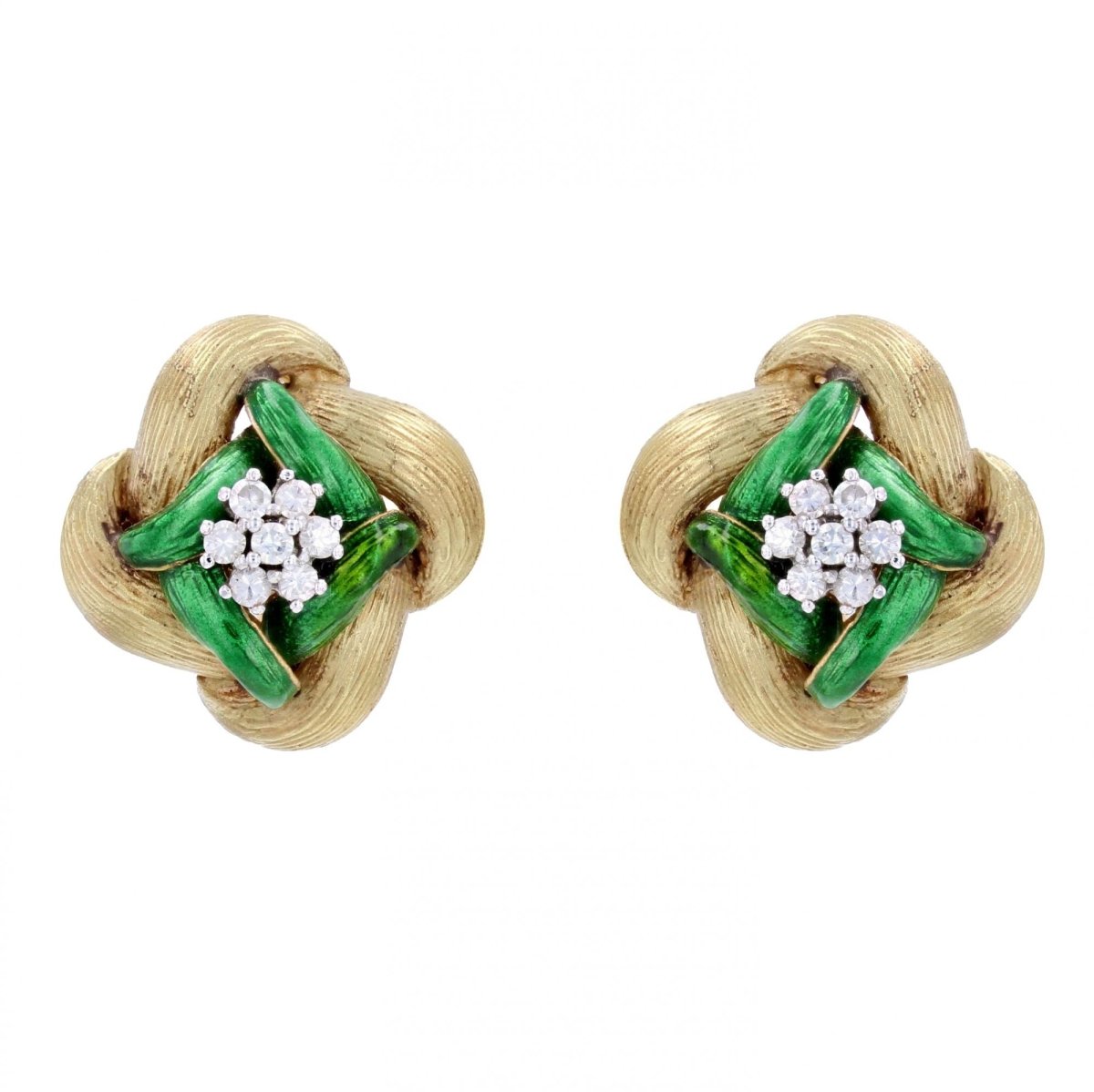 Boucles d'oreilles Clips en or jaune, émail et diamants - Castafiore
