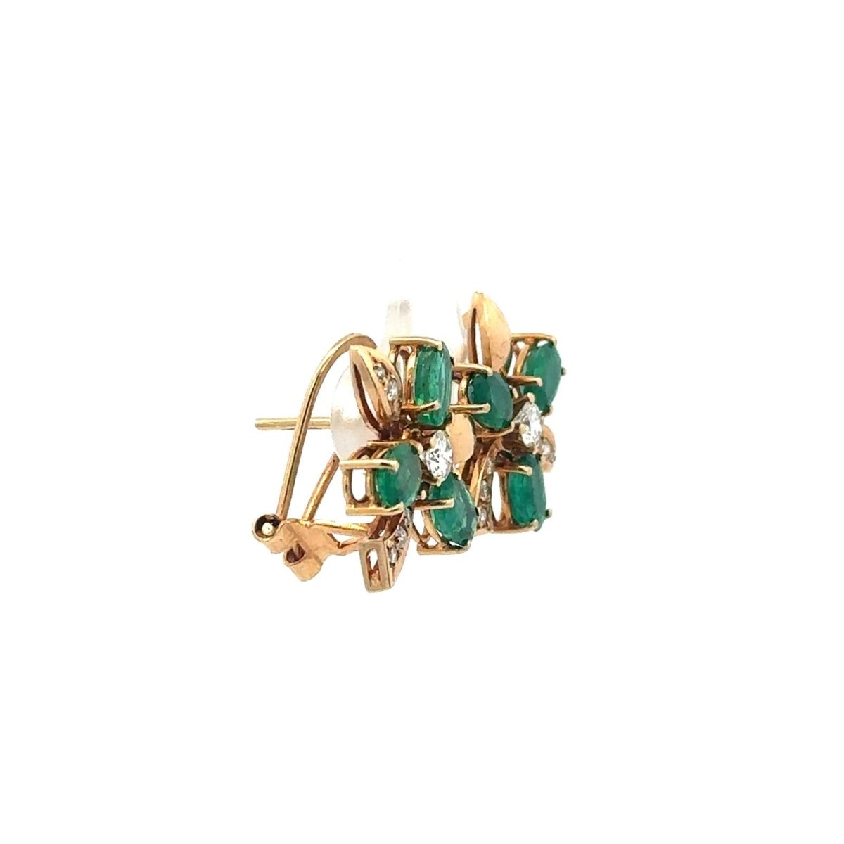 Boucles d'oreilles Clips en or jaune, émeraudes et diamants - Castafiore