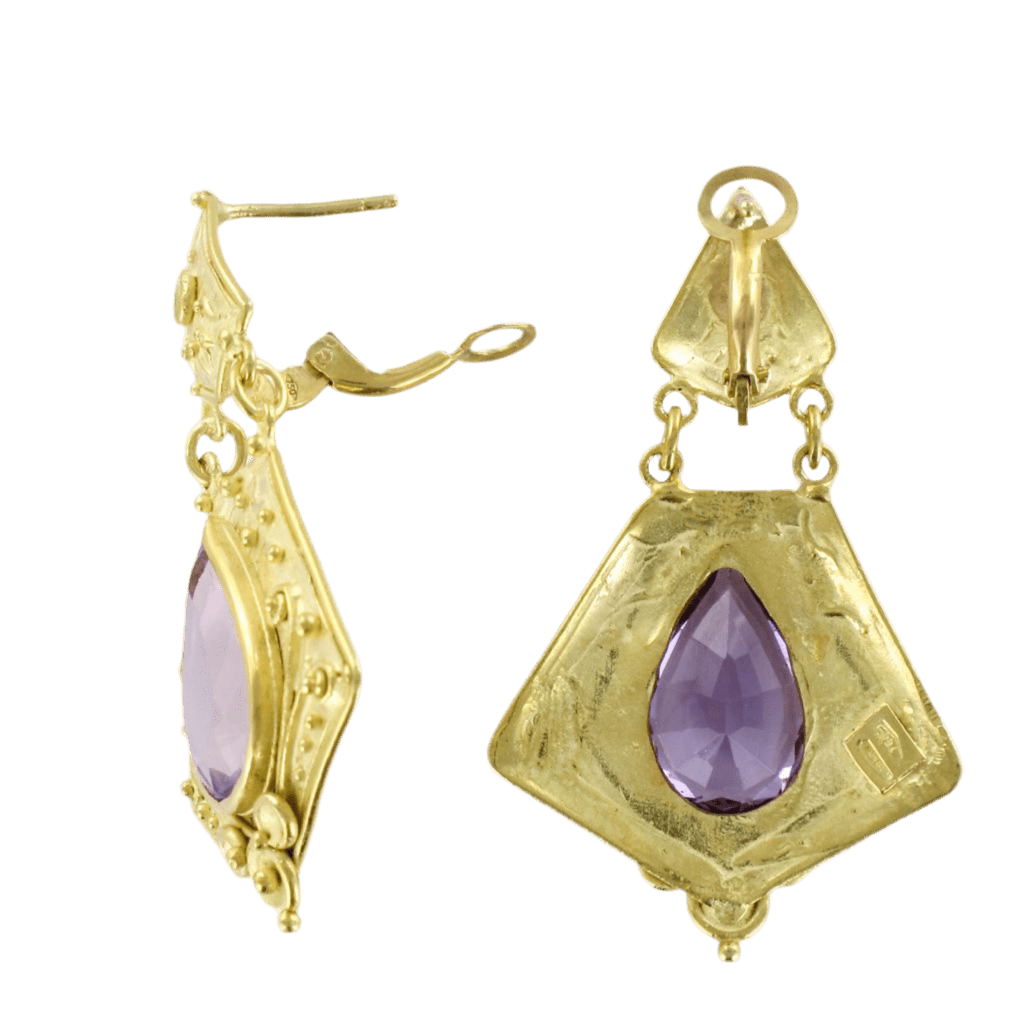 Boucles d'oreilles Clips en or jaune et améthystes - Castafiore