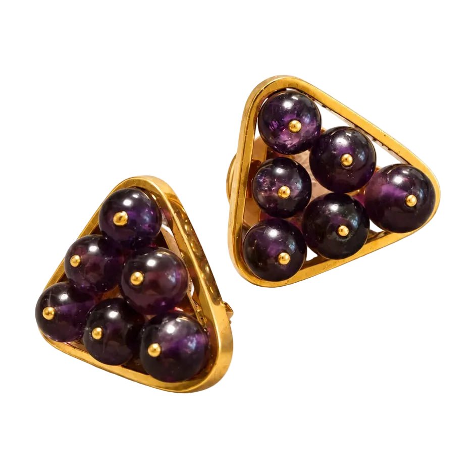 Boucles d'oreilles Clips en or jaune et améthystes - Castafiore