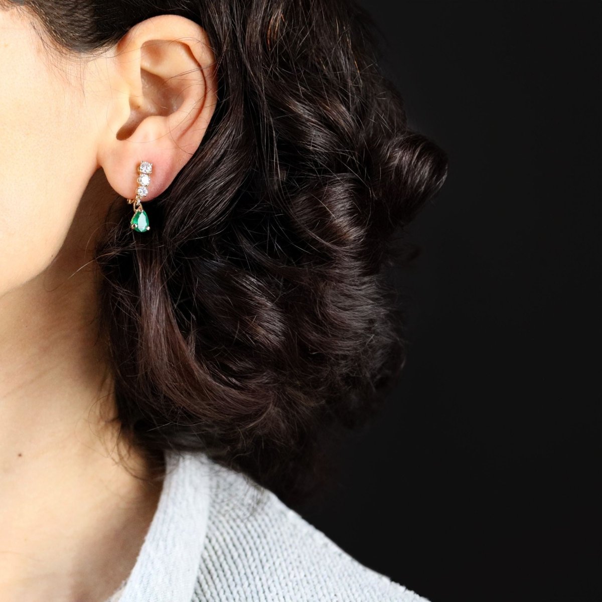 Boucles d'oreilles clips en or jaune et émeraude - Castafiore