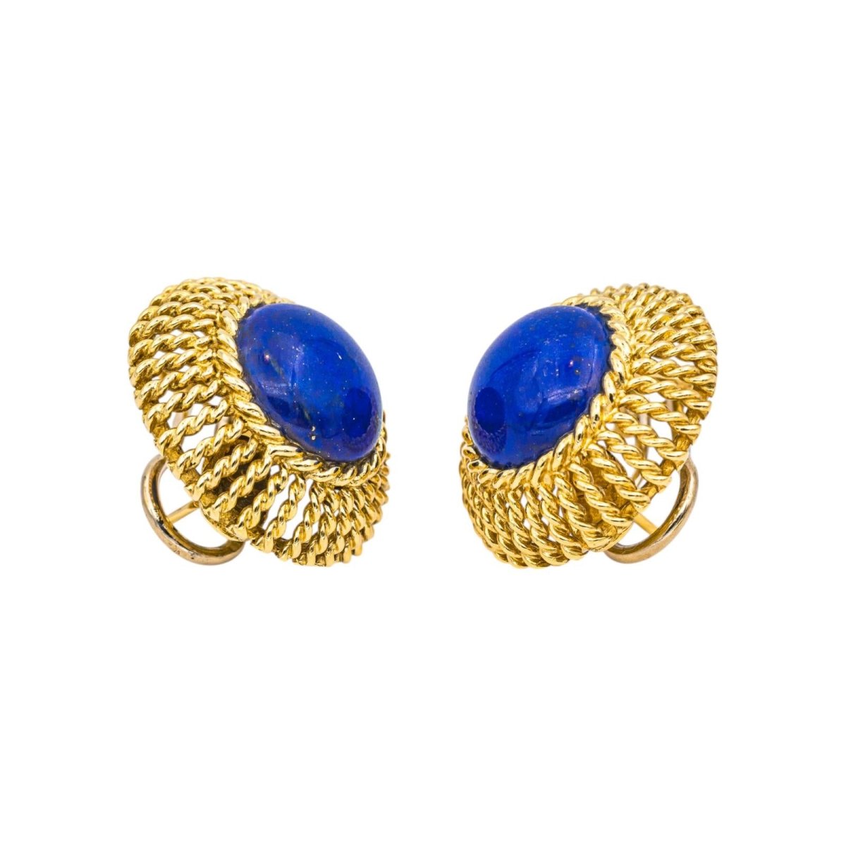 Boucles d'oreilles Clips en or jaune et lapis - lazuli - Castafiore