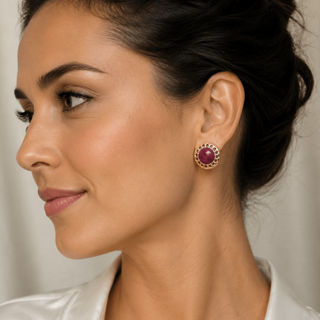 Boucles d'oreilles Clips en or jaune et rubis - Castafiore