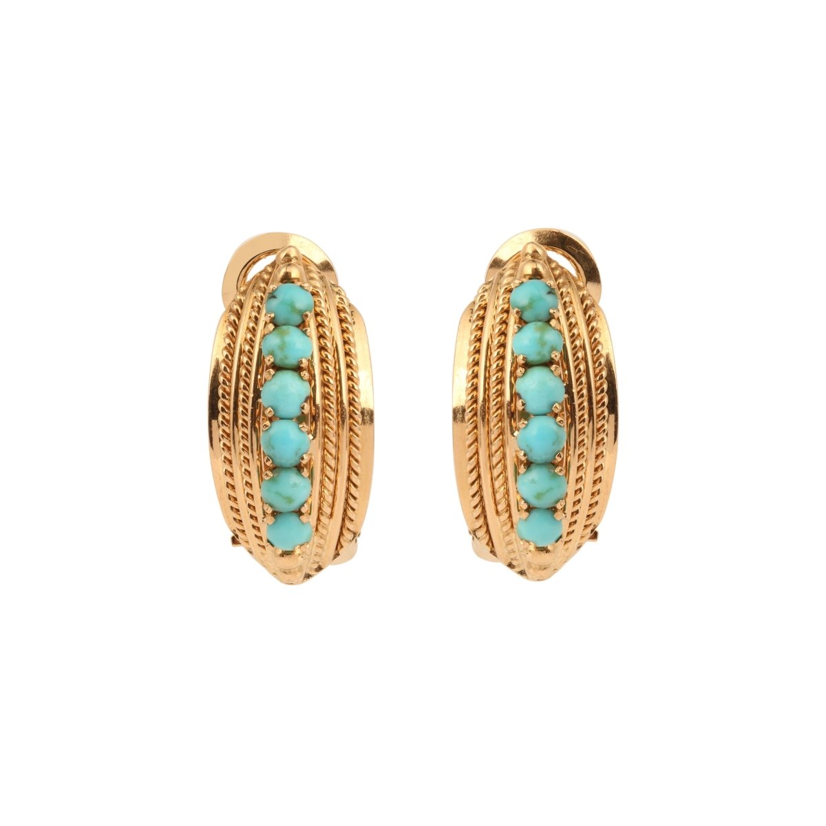 Boucles d'oreilles Clips en or jaune et turquoise - Castafiore