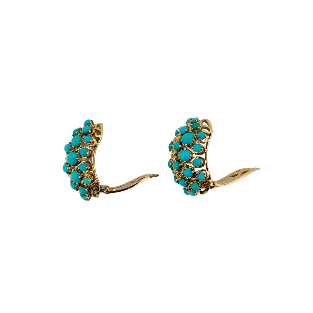 Boucles d'oreilles Clips en or jaune et turquoise - Castafiore