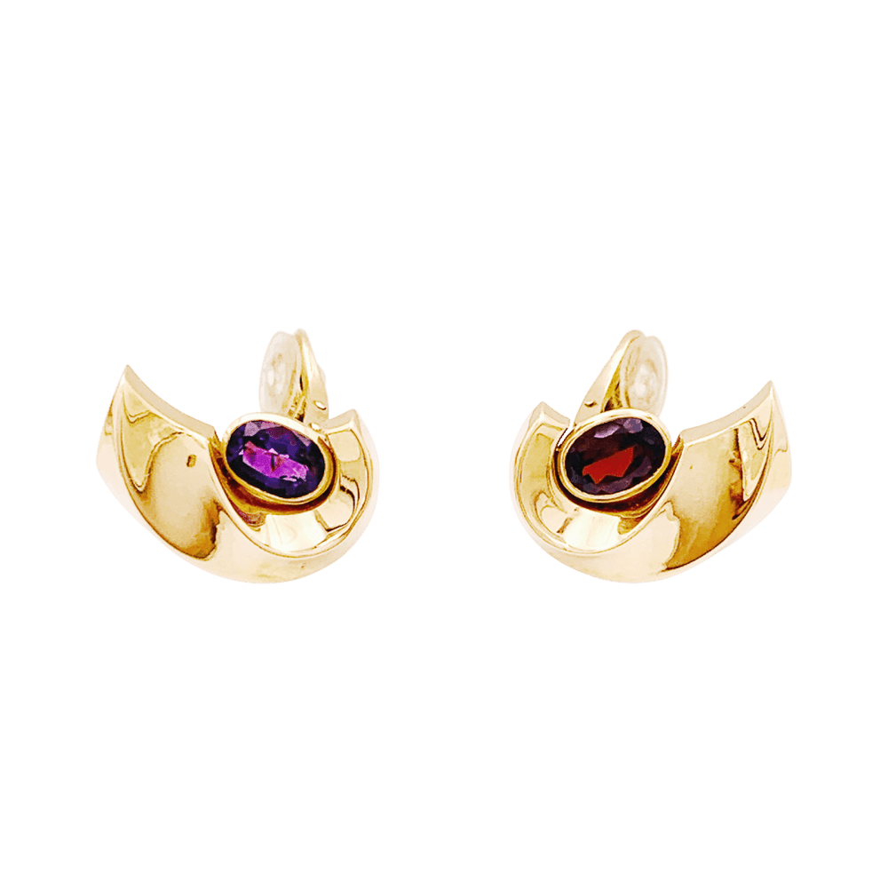 Boucles d'oreilles Clips en or jaune, grenats et améthystes - Castafiore