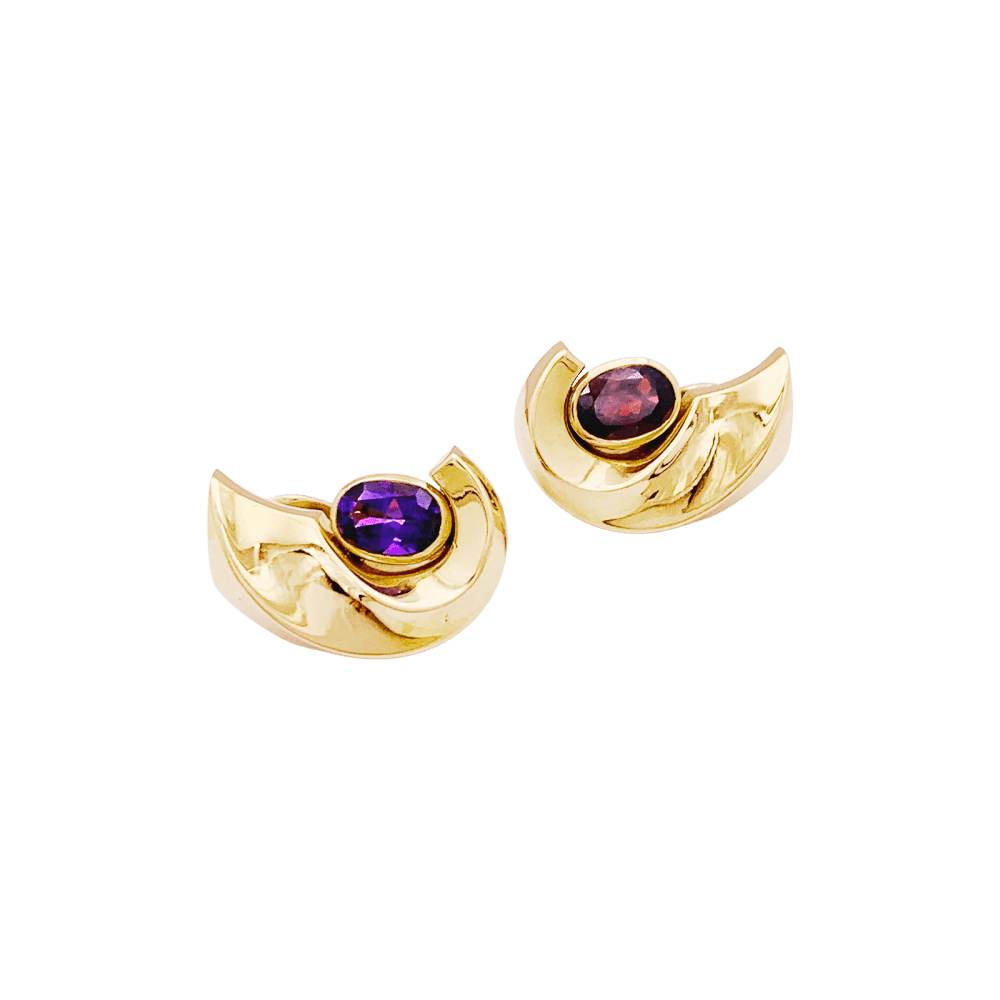 Boucles d'oreilles Clips en or jaune, grenats et améthystes - Castafiore