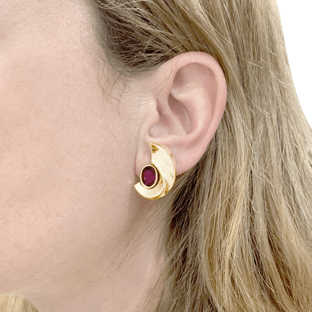 Boucles d'oreilles Clips en or jaune, grenats et améthystes - Castafiore