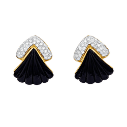 Boucles d'oreilles Clips en or jaune, onyx et diamants - Castafiore