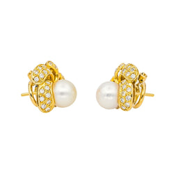 Boucles d'oreilles Clips en or jaune, perles et diamants - Castafiore