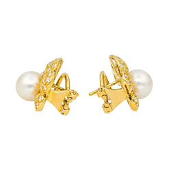 Boucles d'oreilles Clips en or jaune, perles et diamants - Castafiore