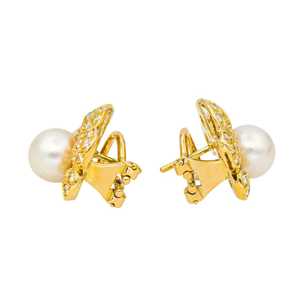 Boucles d'oreilles Clips en or jaune, perles et diamants - Castafiore
