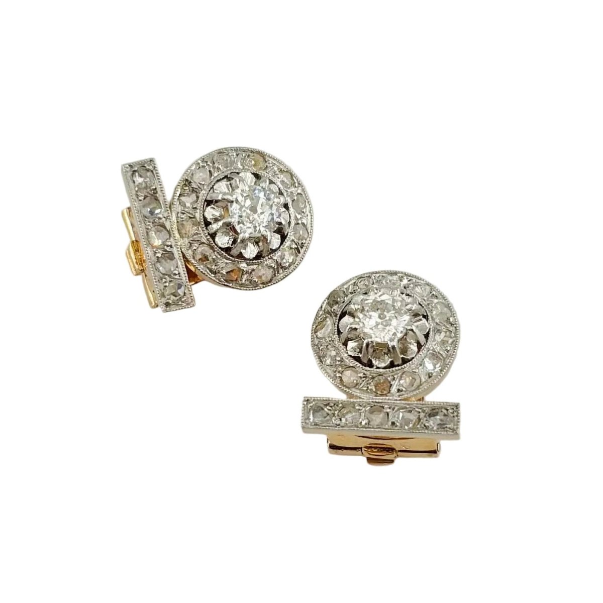 Boucles d'oreilles Clips en or jaune, platine et diamants - Castafiore