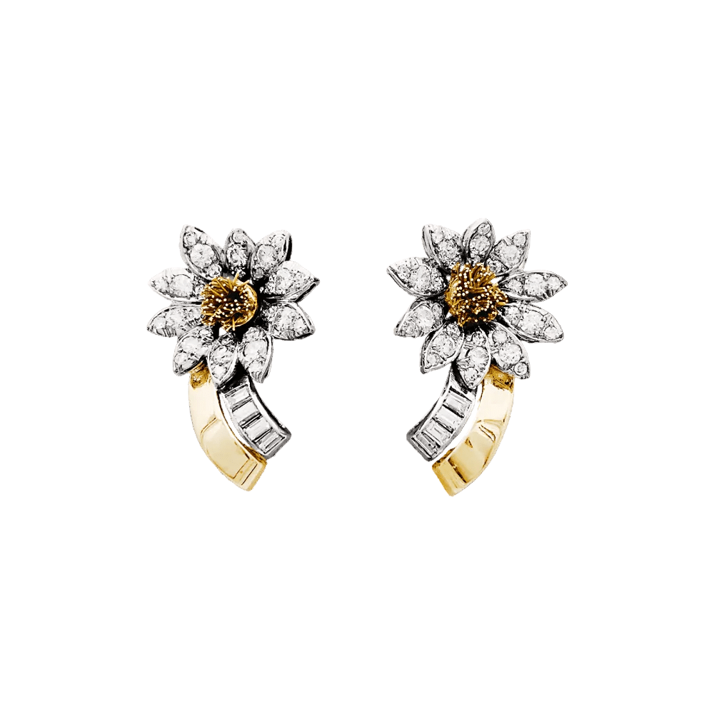 Boucles d'oreilles Clips en or jaune, platine, et diamants - Castafiore