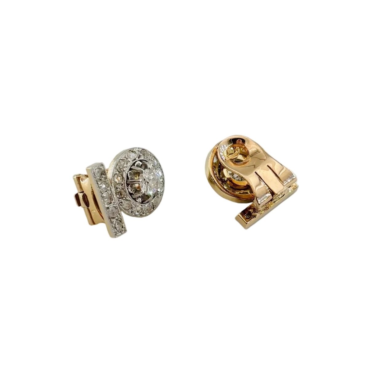 Boucles d'oreilles Clips en or jaune, platine et diamants - Castafiore