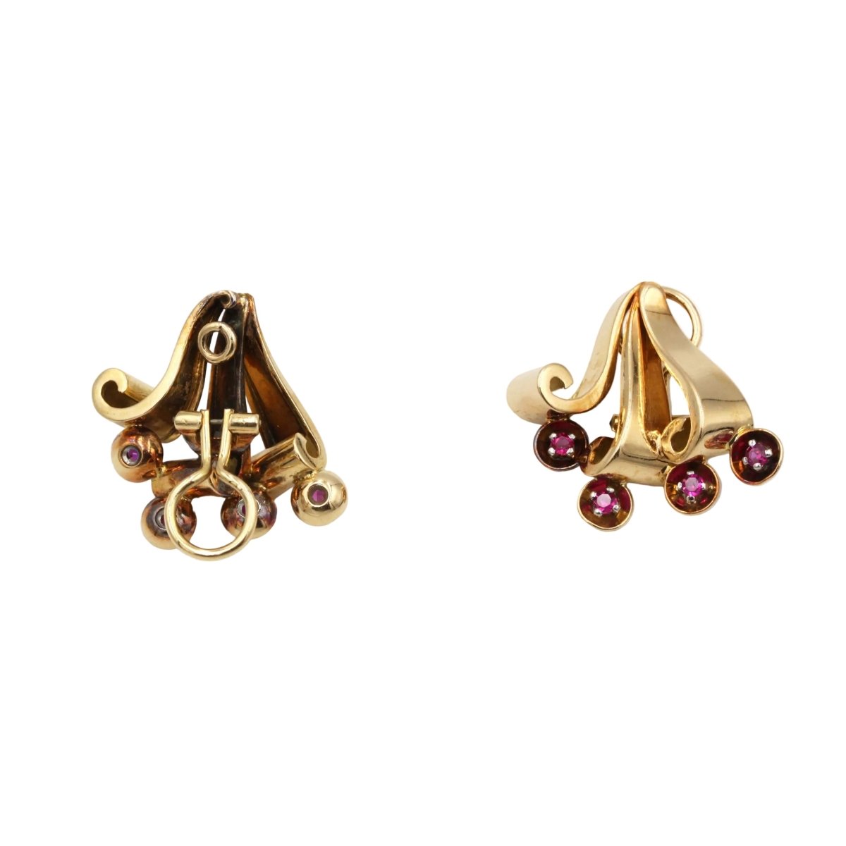 Boucles d'oreilles Clips en or jaune, platine et rubis - Castafiore