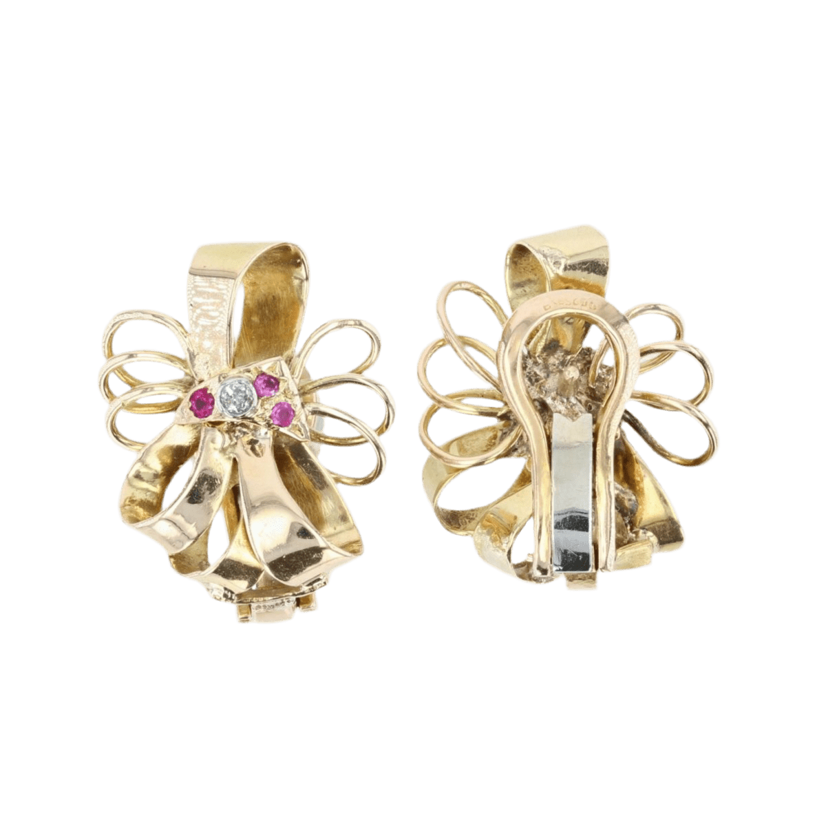 Boucles d'oreilles Clips en or jaune, rubis et diamants - Castafiore