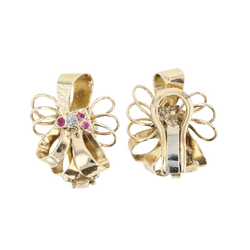 Boucles d'oreilles Clips en or jaune, rubis et diamants - Castafiore
