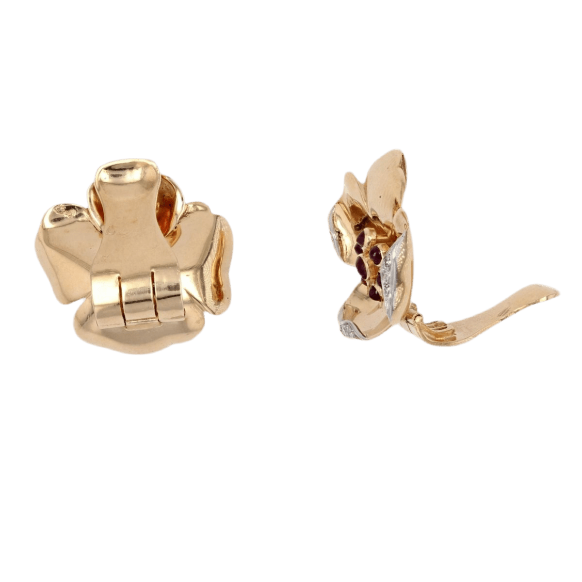Boucles d'oreilles Clips en or jaune, rubis et diamants - Castafiore