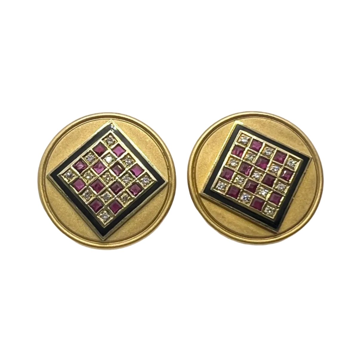 Boucles d'oreilles Clips en or jaune, rubis et diamants - Castafiore