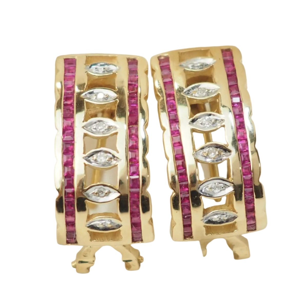 Boucles d'oreilles Clips en or jaune, rubis et diamants - Castafiore