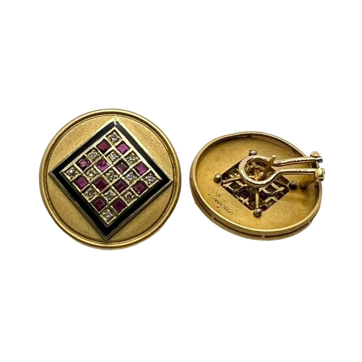 Boucles d'oreilles Clips en or jaune, rubis et diamants - Castafiore