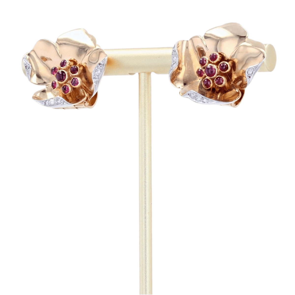 Boucles d'oreilles Clips en or jaune, rubis et diamants - Castafiore