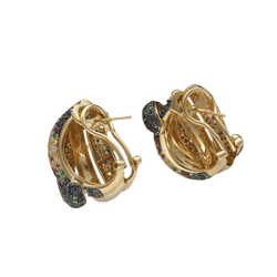 Boucles d'oreilles Clips en or jaune, rubis, saphirs, émeraudes et diamants - Castafiore