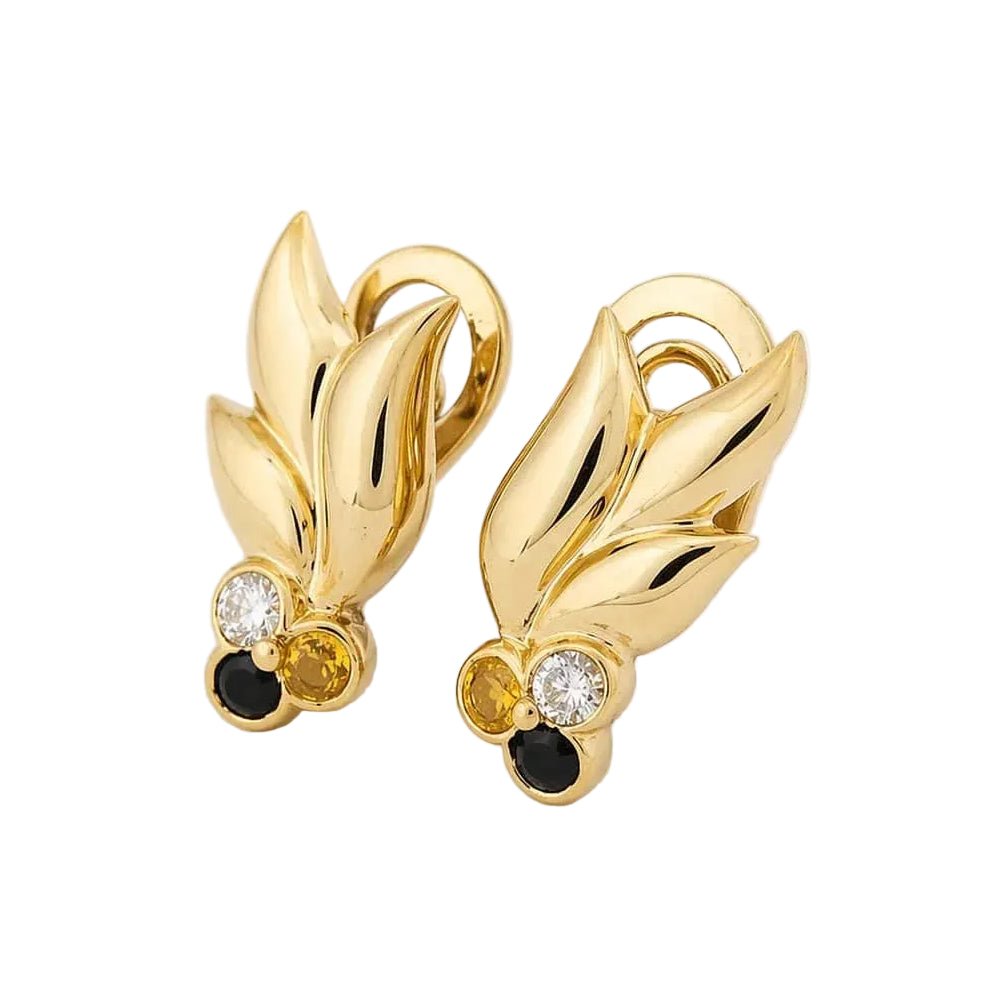 Boucles d’oreilles Clips en or jaune, saphirs et diamants - Castafiore