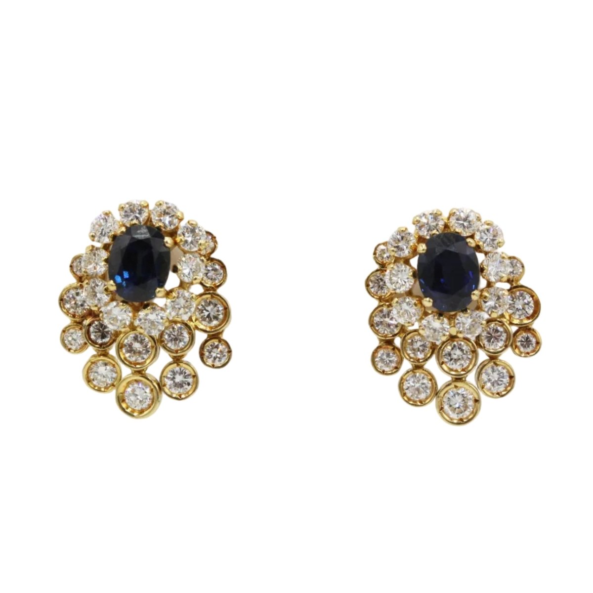 Boucles d'oreilles Clips en or jaune, saphirs et diamants - Castafiore