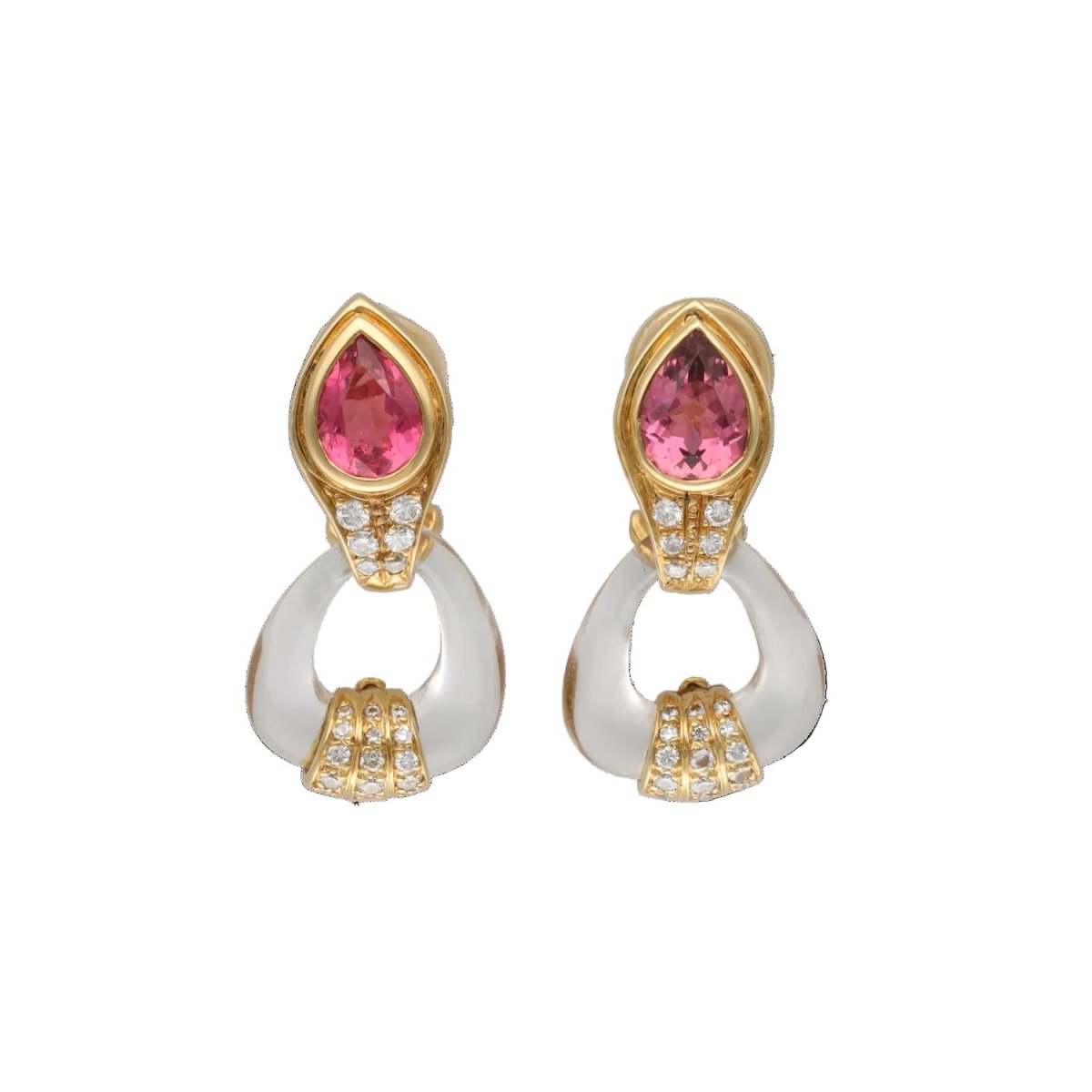 Clip earrings - 18k yellow gold - Tourmalines diamonds Crystal - Around 2000