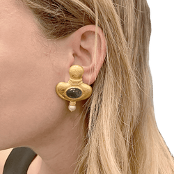 Boucles d'oreilles Clips en or jaune, tourmalines et perles - Castafiore