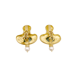 Boucles d'oreilles Clips en or jaune, tourmalines et perles - Castafiore