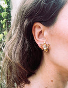 Boucles d'oreilles clips fleur diamants en or jaune et platine - Castafiore