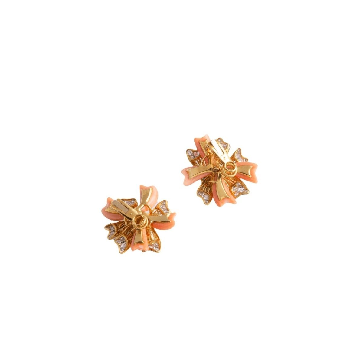 Boucles d'oreilles Clips FRED "Fleurs" en or jaune, corail et diamants - Castafiore