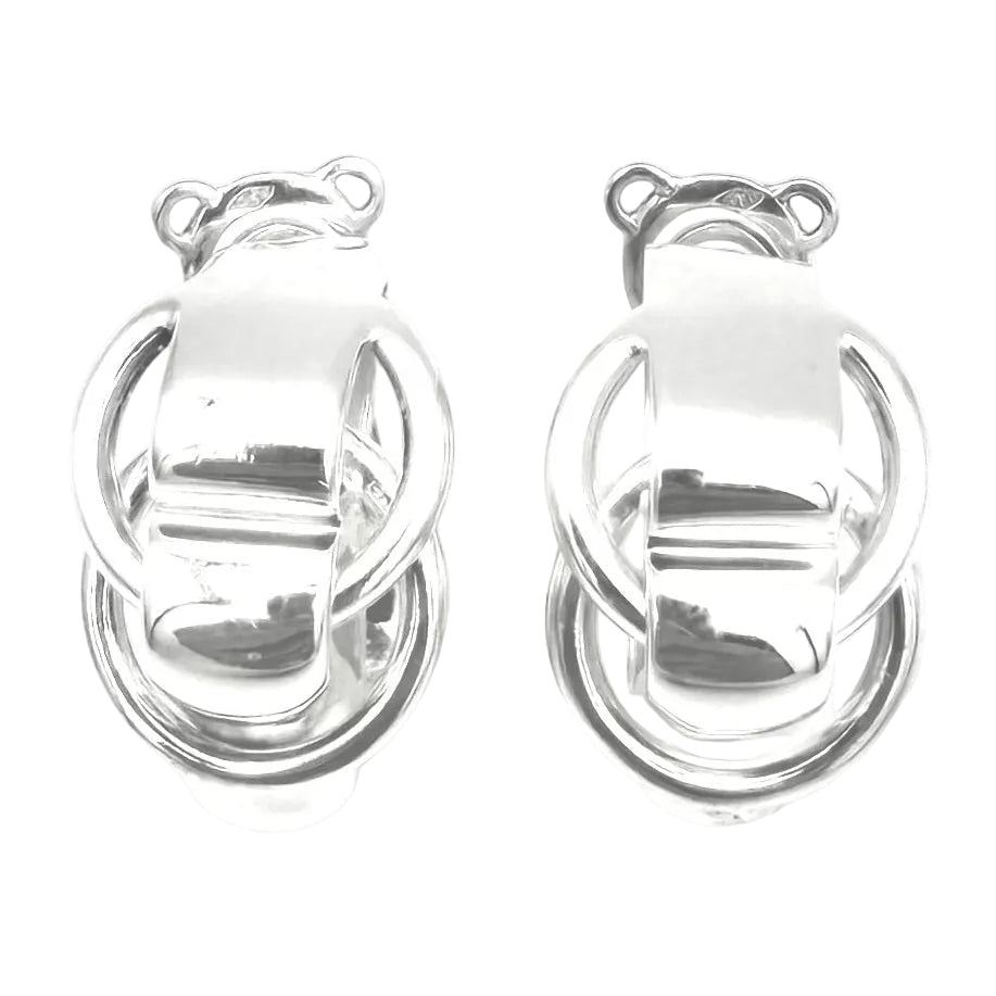 Boucles d'oreilles Clips HERMÈS X GAETAN DE PERCIN "Deux anneaux" en argent - Castafiore
