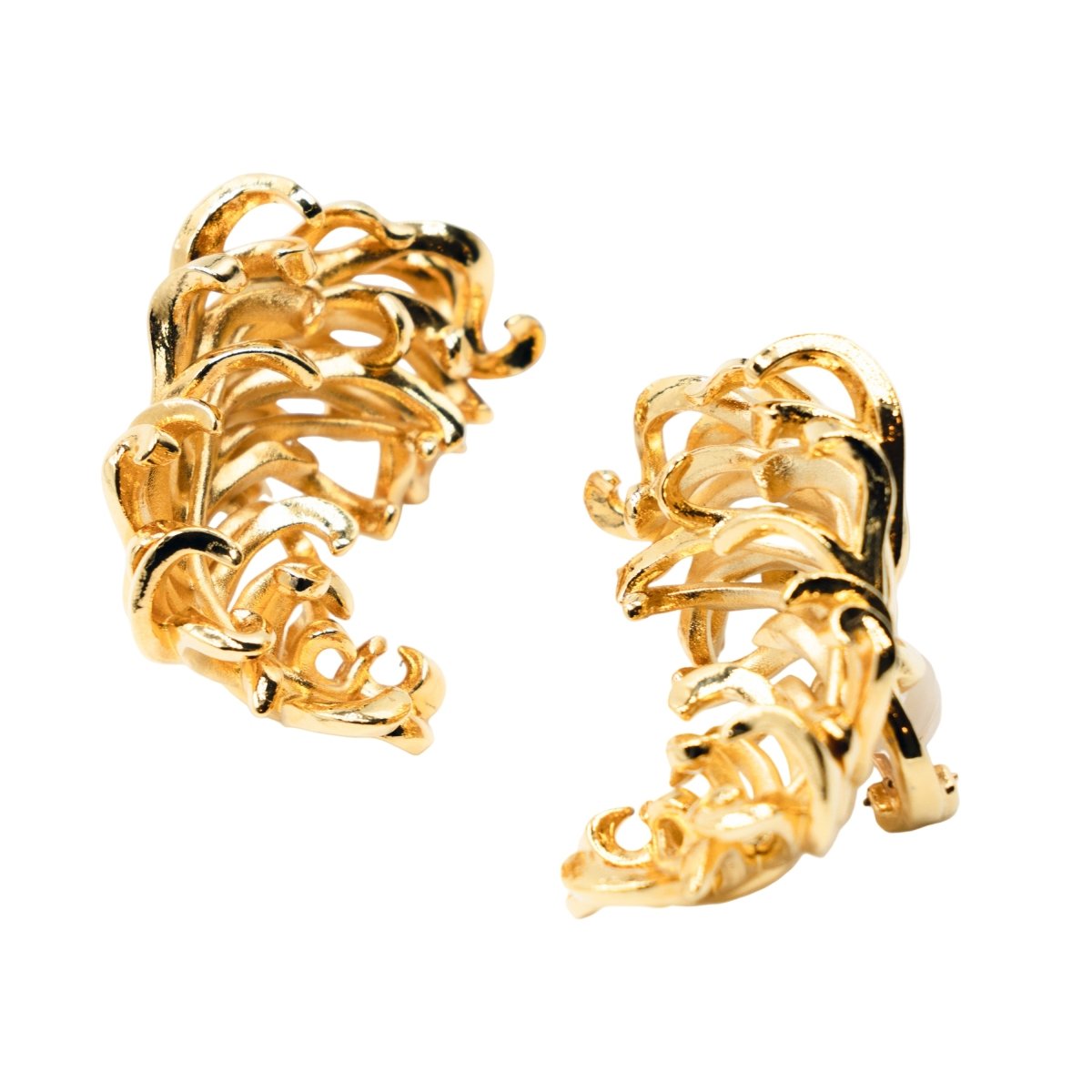 Boucles d'oreilles Clips JAR "Plumes" en aluminium et or jaune - Castafiore