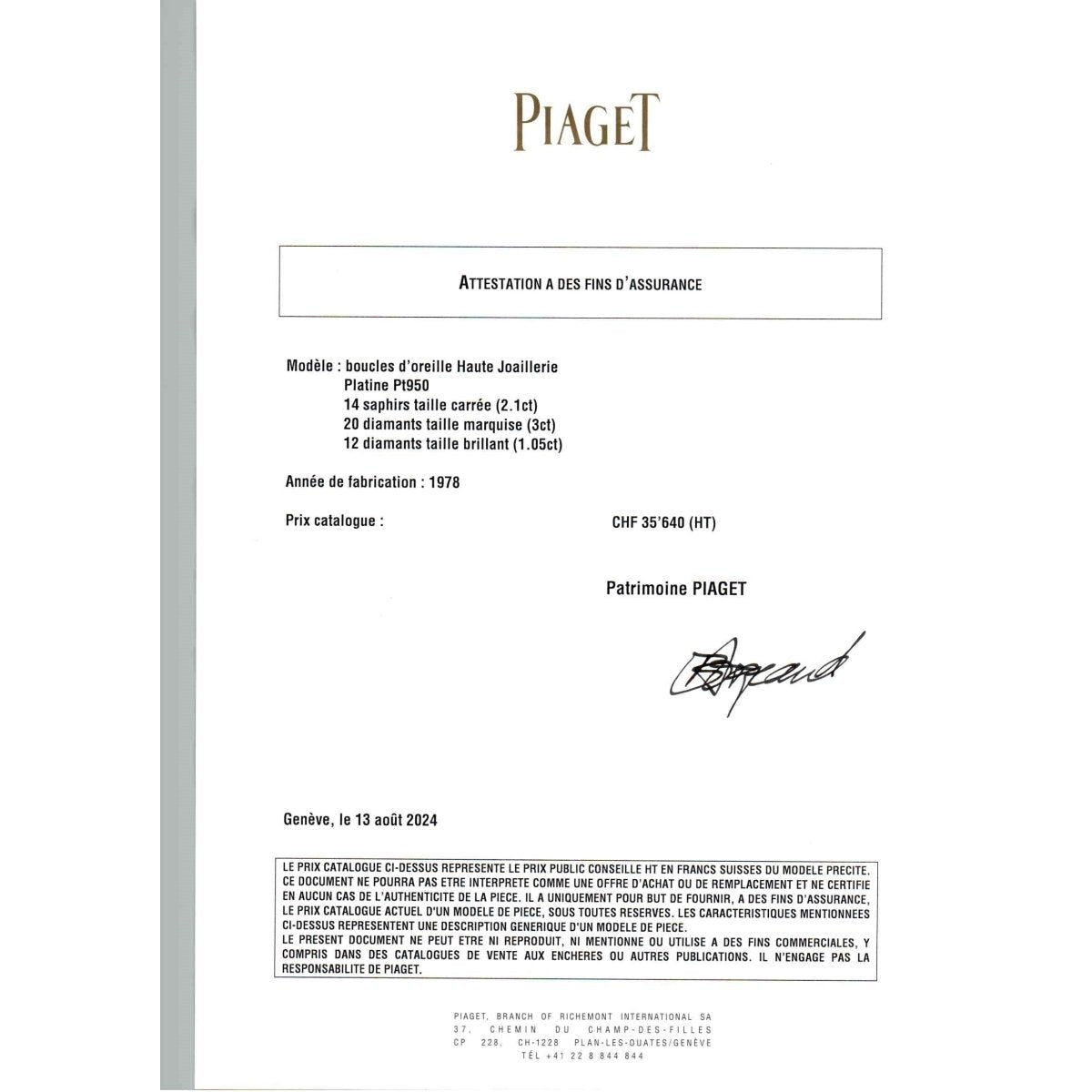 Boucles d'oreilles clips Piaget de 1978 en platine avec saphirs et diamants. Attestation Piaget. - Castafiore