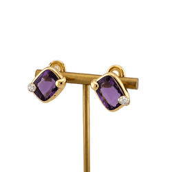 Boucles d'oreilles Clips POMELLATO en or jaune, améthyste et diamants - Castafiore