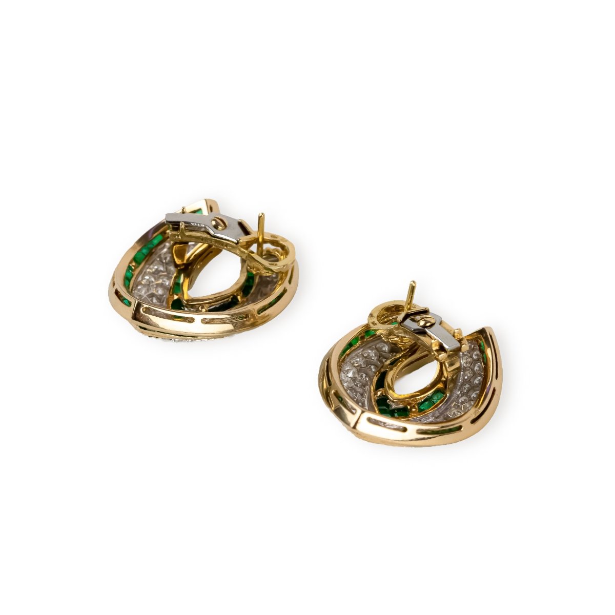 Boucles d'oreilles Clips TIFFANY & CO. en or jaune, émeraudes et diamants - Castafiore