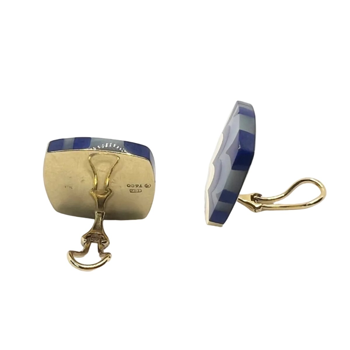 Boucles d'oreilles Clips TIFFANY & CO. en or jaune, lapis-lazuli et nacre - Castafiore
