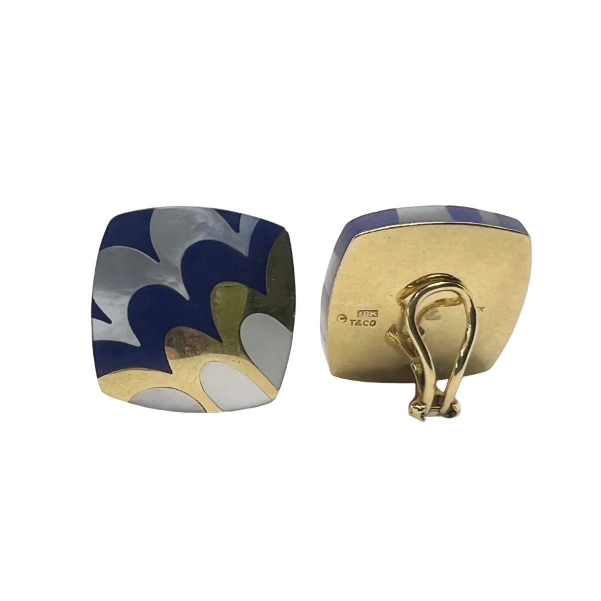 Boucles d'oreilles Clips TIFFANY & CO. en or jaune, lapis-lazuli et nacre - Castafiore