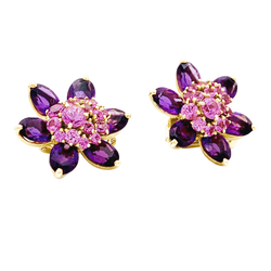 Earrings Van Cleef & Arpels, "Flowers of Hawaii", yellow gold, amethyst, pink sapphires.
