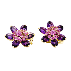 Earrings Van Cleef & Arpels, "Flowers of Hawaii", yellow gold, amethyst, pink sapphires.