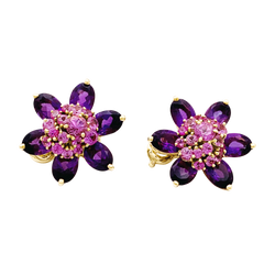 Earrings Van Cleef & Arpels, "Flowers of Hawaii", yellow gold, amethyst, pink sapphires.
