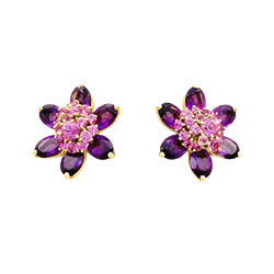 Earrings Van Cleef & Arpels, "Flowers of Hawaii", yellow gold, amethyst, pink sapphires.